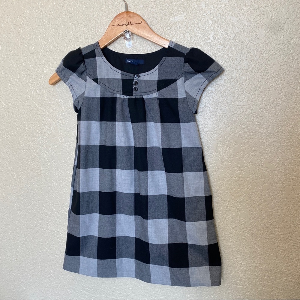 Gap Kids black and white‎ buffalo check dress lined small 6-7 plaid